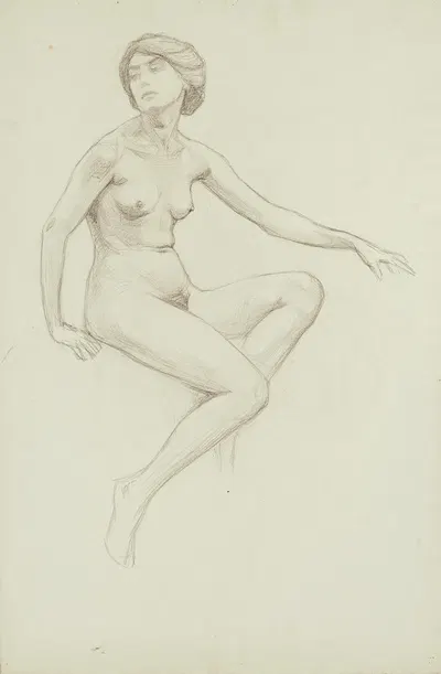 Seated Female Nude by Sigmund Lipinsky, 1912 — digital art print download