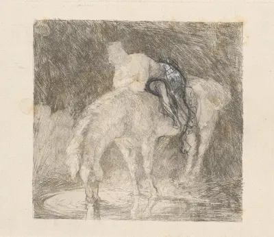 Amazone ihr Pferd tränkend by Albert Welti — digital art print download
