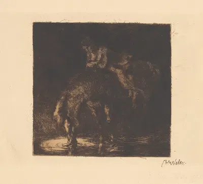 Amazone ihr Pferd tränkend by Albert Welti — digital art print download