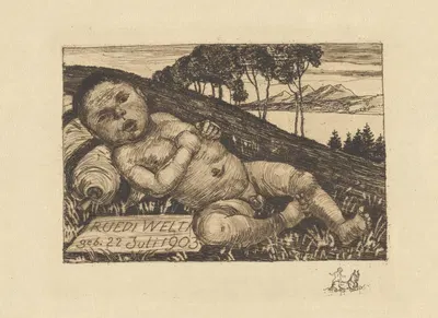 Geburtsanzeige Ruedi Welti by Albert Welti, 1903 — digital art print download