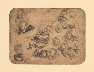 Kinderköpfe, Studien by Albert Welti, 1895 — digital art print download