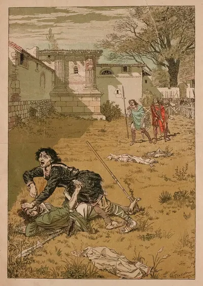 Le duel et l'escrime Un duel judiciaire au VIè siècle by Eugène Grasset — digital art print download