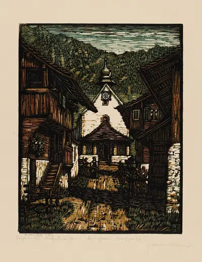 Деревенская сцена Лунгерн by Джузеппе Хаас-Триверио, 1943 — digital art print download