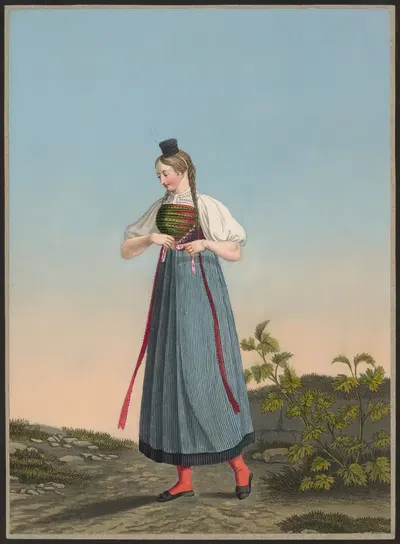 Лоретта Акерман, молодая крестьянка из Халлау, кантон Шаффхаузен by Жан Эммануэль Лоше, 1825-1830 — digital art print…