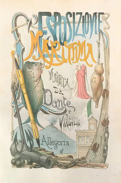 L'esposizione marittima visitata da Dante e Virgilio Pl.01 by Antonio Manganaro, 1871 — digital art print download