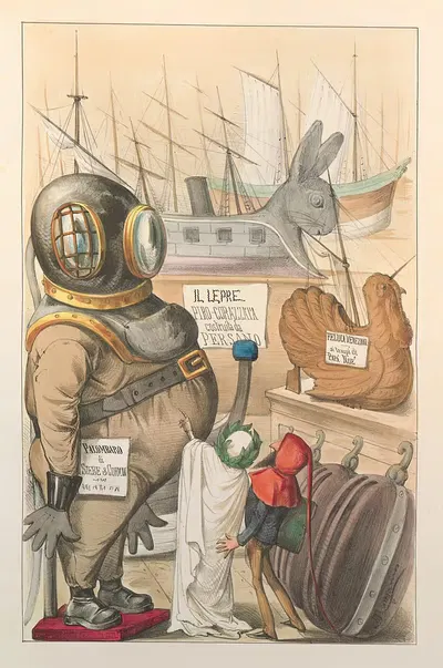 L'esposizione marittima visitata da Dante e Virgilio Pl.08 by Antonio Manganaro, 1871 — digital art print download