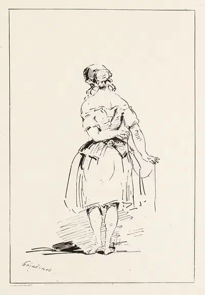 Женщина, стоящая спиной, завязывающая корсет by Огюст Пекенё, 1850 — digital art print download