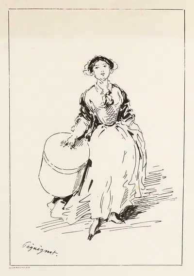 Женщина в профиль, держащая шляпу правой рукой by Огюст Пекенё, 1850 — digital art print download
