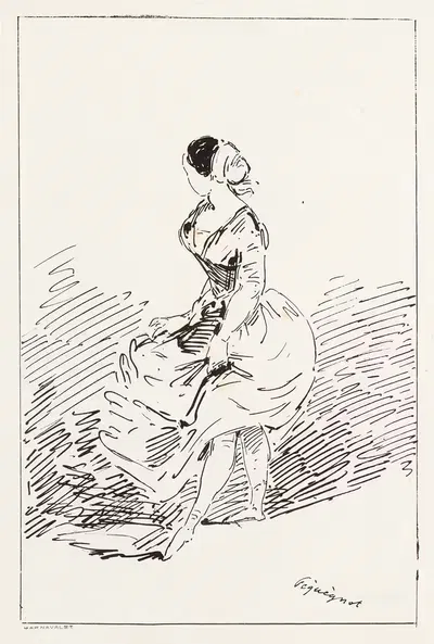 Женщина, держащая юбку слева, спиной в три четверти. by Огюст Пекенё, 1850 — digital art print download