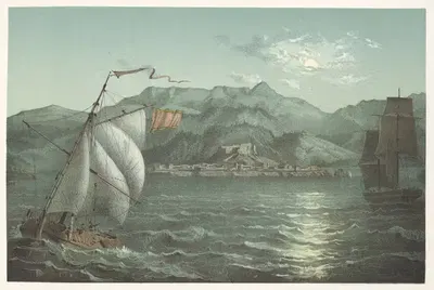 Вид на город и горы Баракоа by Пьер Туссен Фредерик Миаль, 1855 — digital art print download