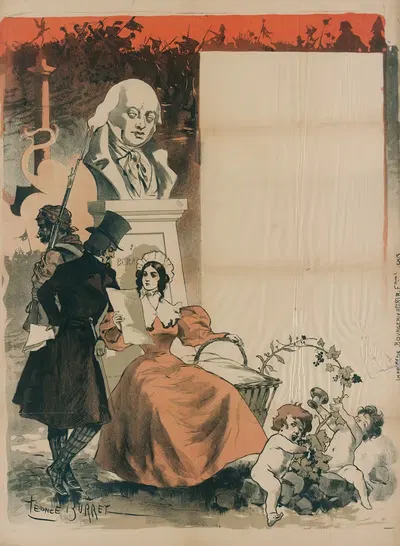 Couple devant un buste sculpté by Léonce Burret, 1880-1900 — digital art print download