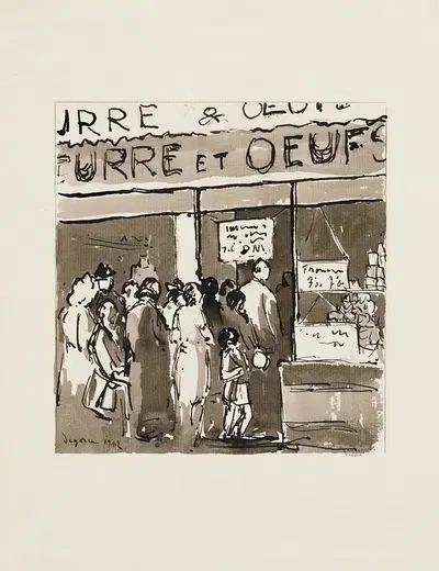 Очередь перед магазином молочных продуктов by Жорж-Лео Дегорс, 1942 — digital art print download