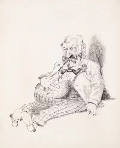 Хмурый, непропорциональный человек в костюме by Гомер Дэвенпорт — digital art print download