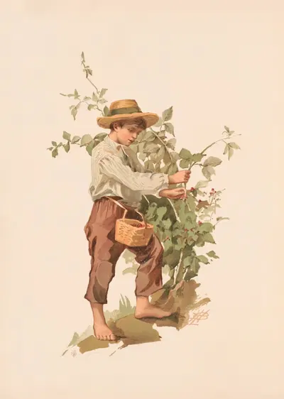 Этюд. Босоногий мальчик, собирающий ягоды by Лизбет Буллок Хамфри, 1886 — digital art print download