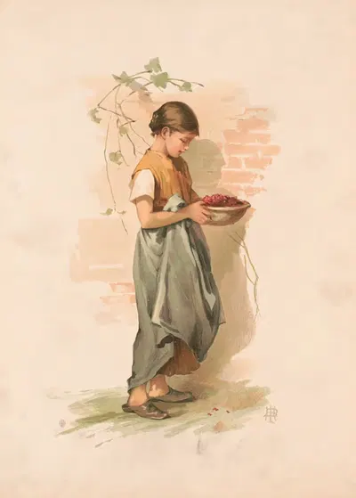 Этюд. Девушка с блюдом ягод by Лизбет Буллок Хамфри, 1886 — digital art print download