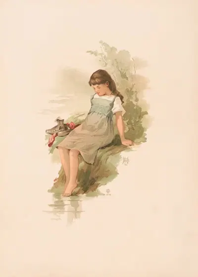 Этюд. Девушка, сидящая на моховом берегу by Лизбет Буллок Хамфри, 1886 — digital art print download