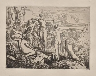 Diana and her Nymphs by Франсуа-Николя Шиффлар, 1865 — digital art print download