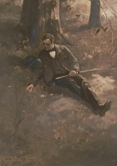 Мужчина, сидящий на земле под деревом by Элис Барбер Стивенс, 1889 — digital art print download