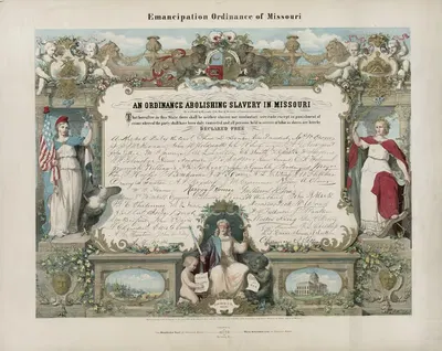 Указ об освобождении Миссури. Указ об отмене рабства в Миссури by Э. Кнобель, 1865 — digital art print download