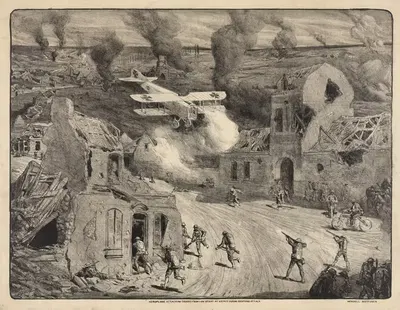 Самолет, атакующий войска с низкой высоты в Вьерзи во время атаки на Суарсон by Люсьен Жона, 1927 — digital art print…