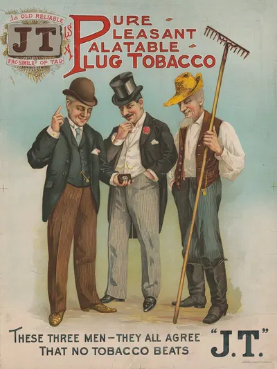 Pure pleasant palatable plug tobacco, these three men-they all agree that no tobacco beats 'j.t.' by Вудвард и Тирнан…