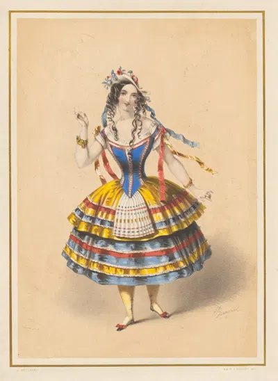 Женщина-танцовщица в народном костюме by Джон Брандард, 1840-1859 — digital art print download