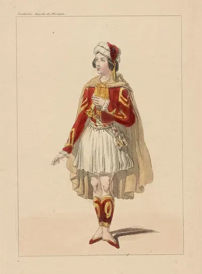 Костюм Петипа, роль Ахмета, в 'Пери', балет, акт II, Королевская академия музыки by Мартине-Отеекёр, 1843 — digital art…
