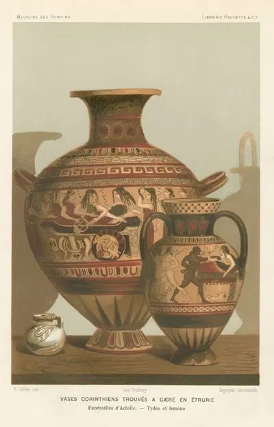 Vases Corinthiens trouvés a Cærè en Étrurie; Funérailles d'Achille ; Tydée et Ismène by P. Sellier, 1880 — digital art…