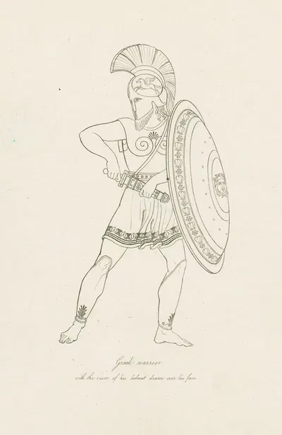 Greek warrior with the visor of his helmet drawn over his face by Thomas Hope, 1812 — digital art print download