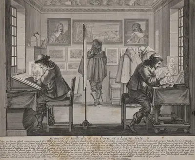 Graveurs en taille douce au burin et a l'eau forte (Intaglio engraving with burin and etching) by Abraham Bosse, 1643 —…