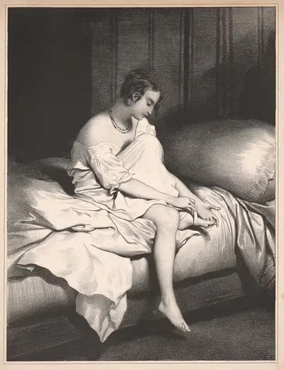 Woman wrapping linen around foot by Achille Devéria — digital art print download