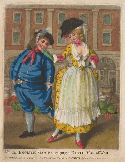 An English sloop engaging a Dutch Man of War. by Anonymous, 1781 — digital art print download