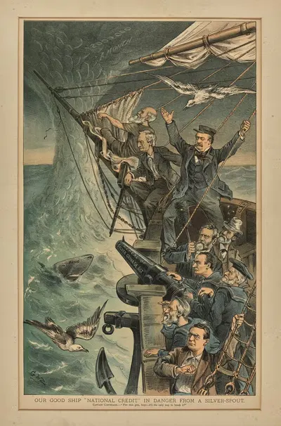 Our good ship 'National Credit' in danger from a Silver-Spout. by Bernhard Gillam, 1885 — digital art print download
