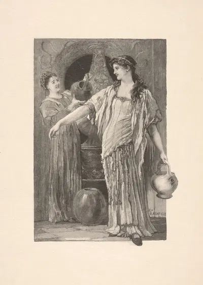 Горничная, наливающая воду на руку женщины by Эдвин Хоуланд Блашфилд — digital art print download
