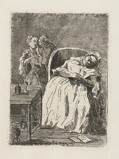 Муж целует горничную, пока жена спит в кресле by Капитан Фрэнсис Гроуз, 1788 — digital art print download