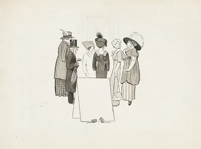 Ladies and gentlemen in fancy clothes stand talking to each other by Harold Imbrie — digital art print download