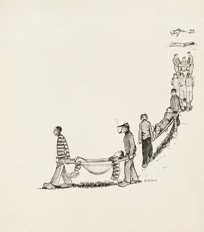 Princeton football players are helped off the field by team mates or on stretchers. by Harold Imbrie — digital art print…