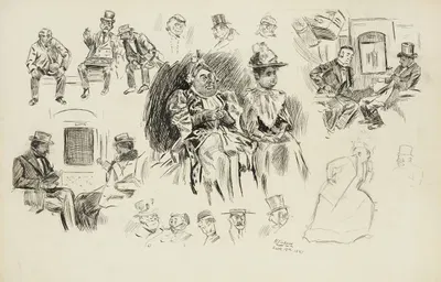 Sketches of several men and women by Harold Imbrie, 1893 — digital art print download