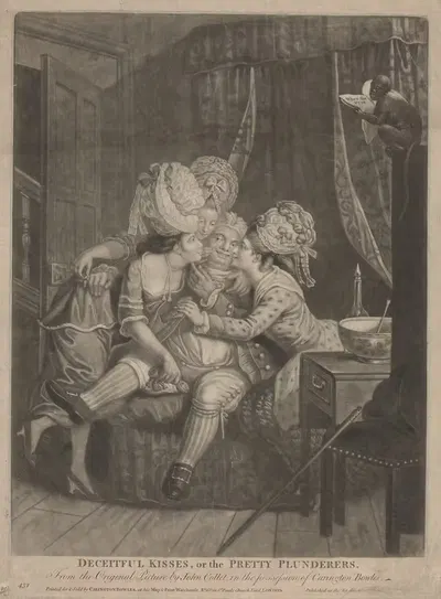Deceitful kisses, or The pretty plunderers. by John Collet, 1781 — digital art print download