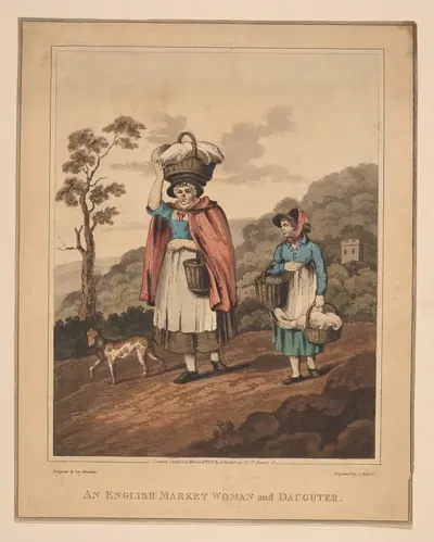 Английская рыночная женщина и дочь. by Джон Хассел, 1822 — digital art print download