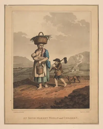 Ирландская рыночная женщина и дети by Джон Хассел, 1822 — digital art print download