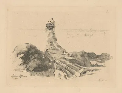 Женщина, сидящая на камне by Луиза Аббема, 1874 — digital art print download
