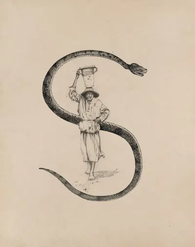 Initial S by Milton J. Burns, 1882-1886 — digital art print download