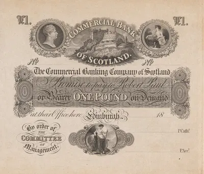 Однопенсовая банкнота Коммерческого банка Шотландии by Перкинс и Хит, 1820-1829 — digital art print download