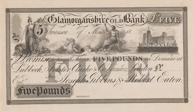 Пятирублевая купюра Старого банка Гламоргана by Перкинс и Хит, 1820-1829 — digital art print download