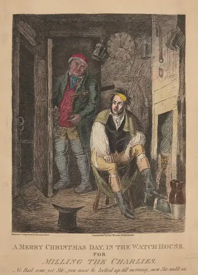 A merry Christmas day, in the watch house, for milling the Charlies. by Theodore Lane — digital art print download