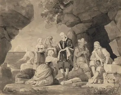 Группа мужчин и женщин у морской пещеры by Томас Причард Росситер, 1848 — digital art print download