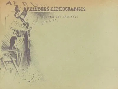 Woman with a print in her hand next to a print stand by Henri-Patrice Dillon, 1892 — digital art print download