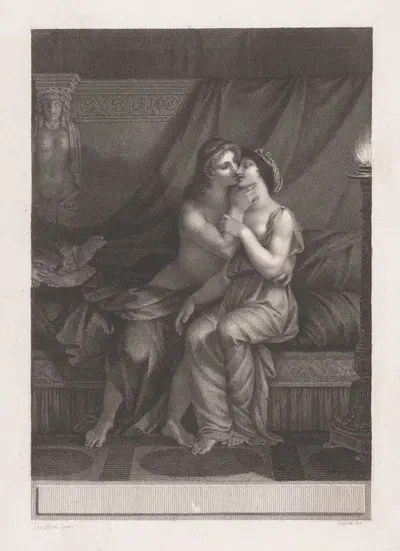 Влюбленная пара сидит на кровати by Жак Луи Копия, 1797 — digital art print download
