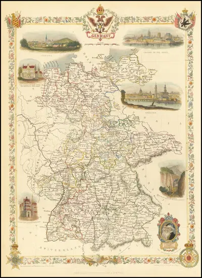Карта Германии by Джон Таллис, 1851 — digital art print download